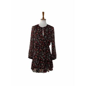 NEW Zara Womens Sheer Sleeve Watercolor Dress Long Sleeve Black Red S Small